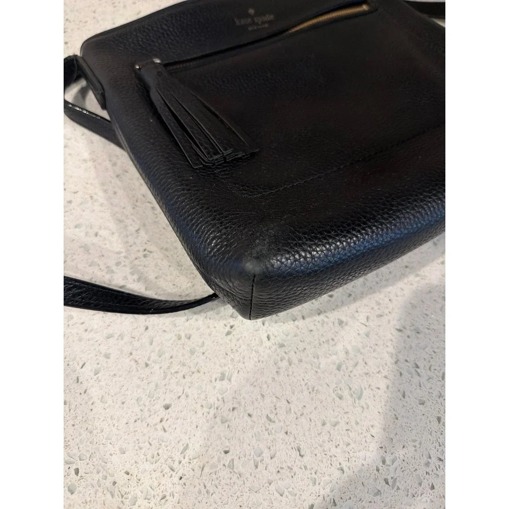 Kate Spade New York Black Pebbled Leather Crossbody Bag Tassel Zip Pocket